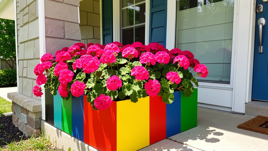 Color-block planter on a front porch